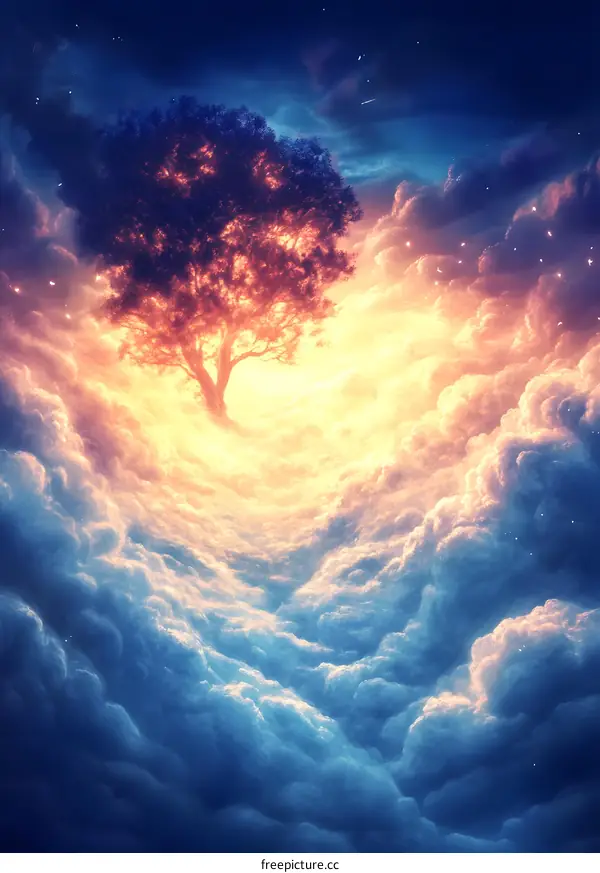 Tree Growing Through The Clouds