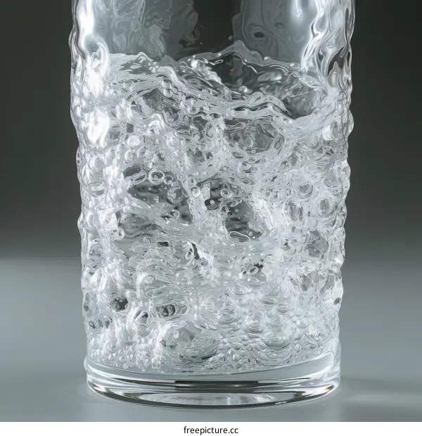 Transparent glass vase with a wavy water surface