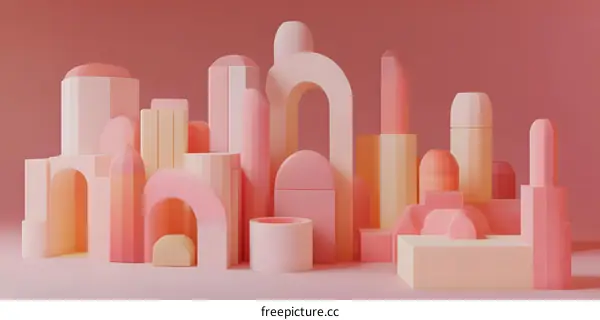 Abstract 3D Shapes in Pastel Pink and Yellow Colors