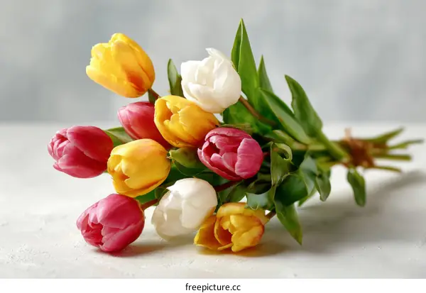Colorful Tulip Bouquet on Light Background