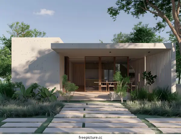 Modern House with Concrete Exterior and Wooden Interior