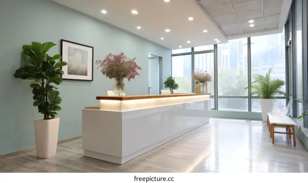 Modern Office Reception Area with Plants