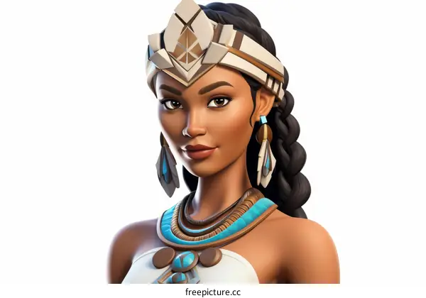 A Fortnite Illustration of a Female Character Wearing a Native American Headdress