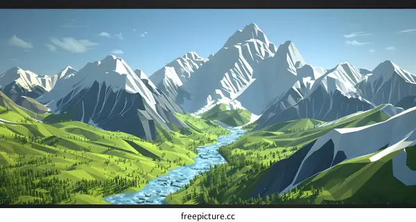 Low Poly Mountain Range Landscape Illustration