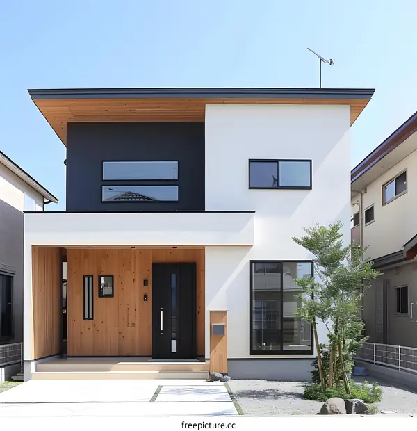 Modern Two Story House with Wooden Accents