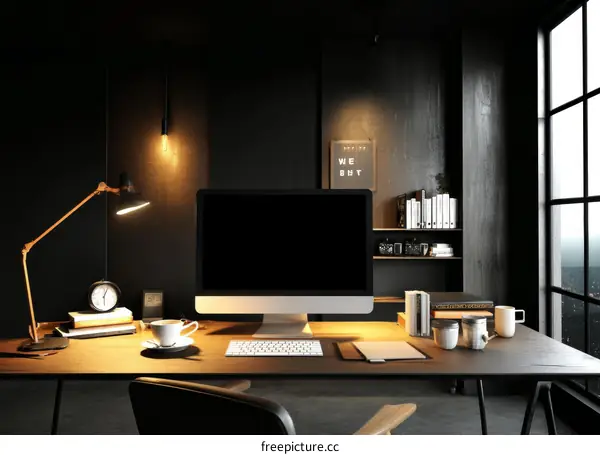 Dark Industrial Home Office Interior Design