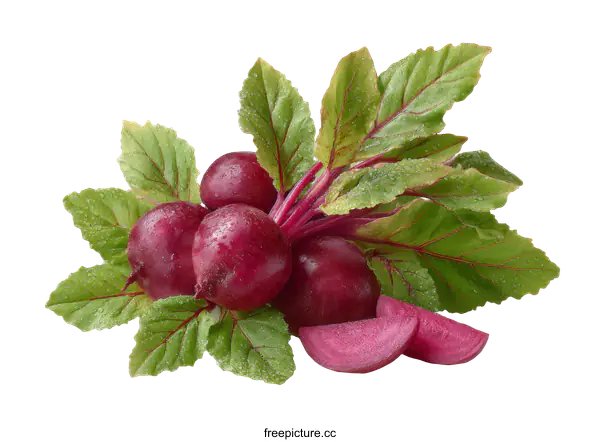 [Transparent Background PNG]Fresh Red Beets with Green Leaves