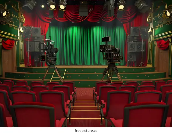 Vintage Movie Set With Red Velvet Curtains