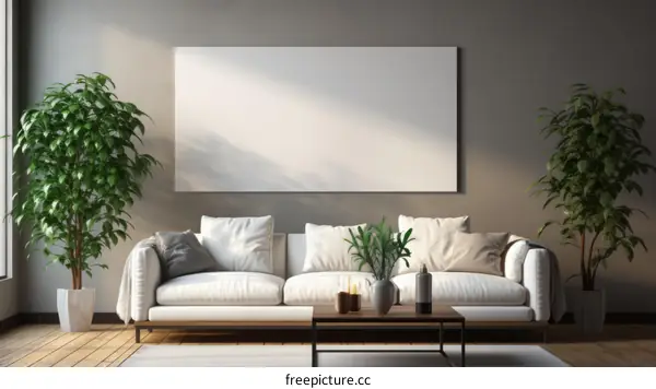 Modern Living Room with Sofa and Blank Frame