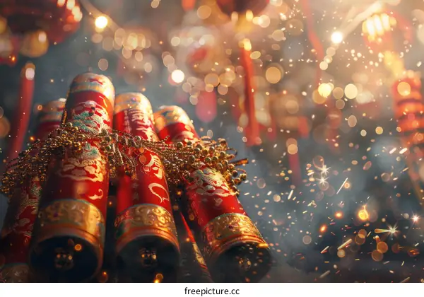 Firecrackers and decorations for the Chinese New Year celebration