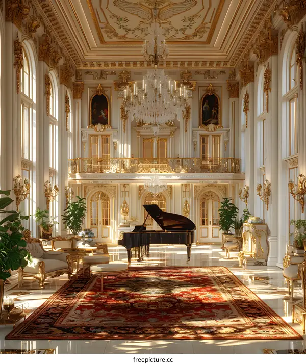 Luxurious living room with piano