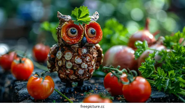 A cute owl made of vegetables