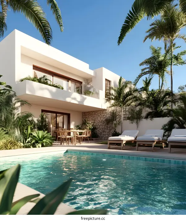 Modern Tropical Villa with Private Pool and Palm Trees