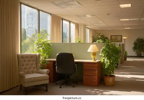 Modern Office Space with Natural Lighting and Plants