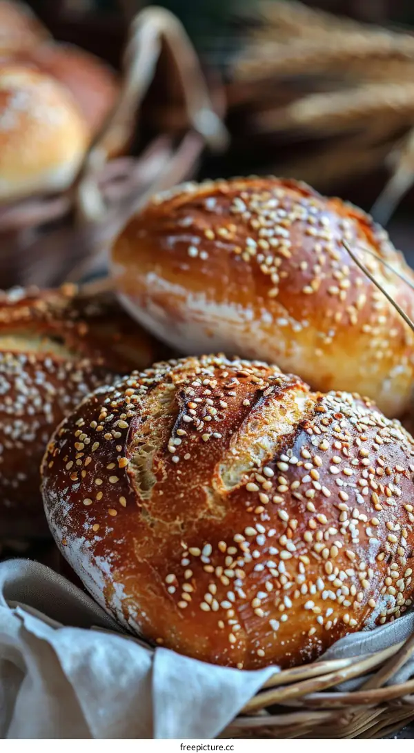 Loaf of bread sprinkled with sesame seeds