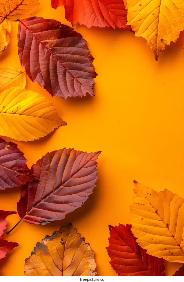 Autumn Leaves on Orange Background