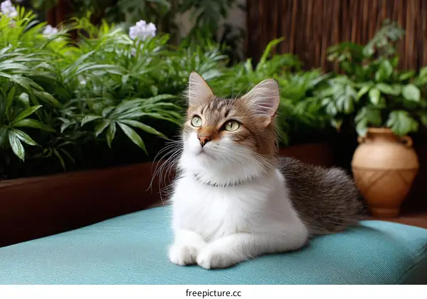 Adorable Cat Posing Amidst Lush Greenery