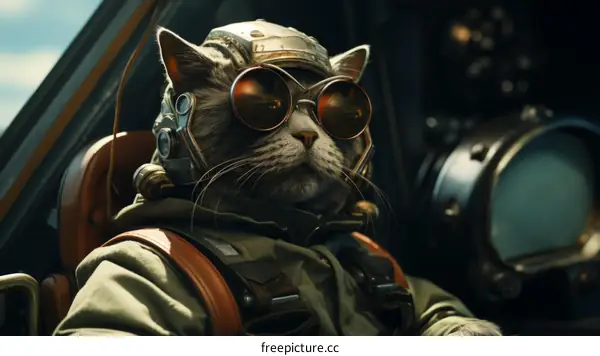 Cat Pilot in Cockpit: Adventure Awaits
