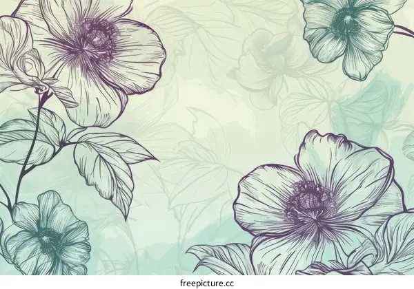 Vintage floral background with hand drawn flowers.
