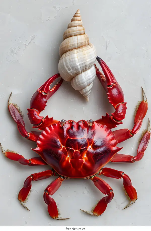 red crab with seashell