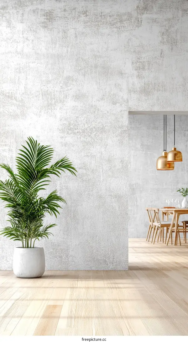 Modern Minimalist Concrete Wall Dining Area Illustration