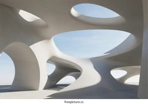 Futuristic Curved Architectural Structure with Organic Holes