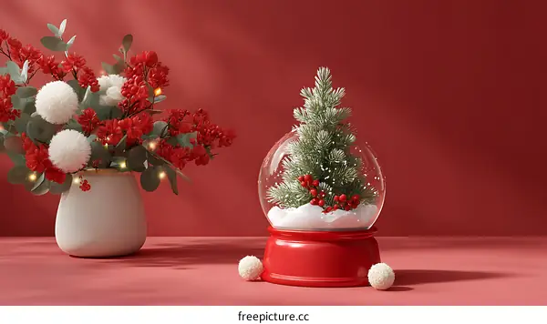 Christmas Snow Globe with Flowers Decoration