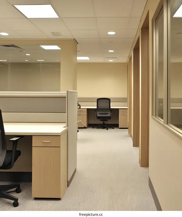 Modern Office Interior Design with Beige Walls and White Ceiling