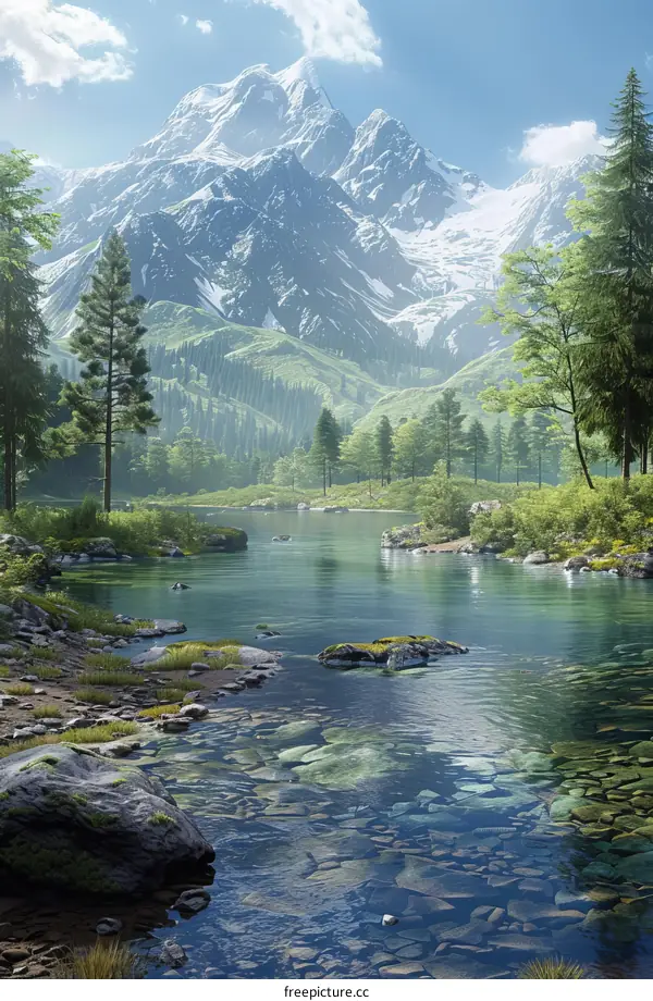 Majestic Mountain Landscape with River and Trees