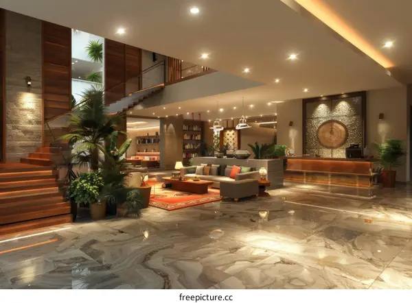 Modern Hotel Lobby Interior Design Illustration