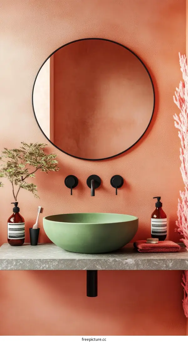Modern Bathroom Sink with Round Mirror