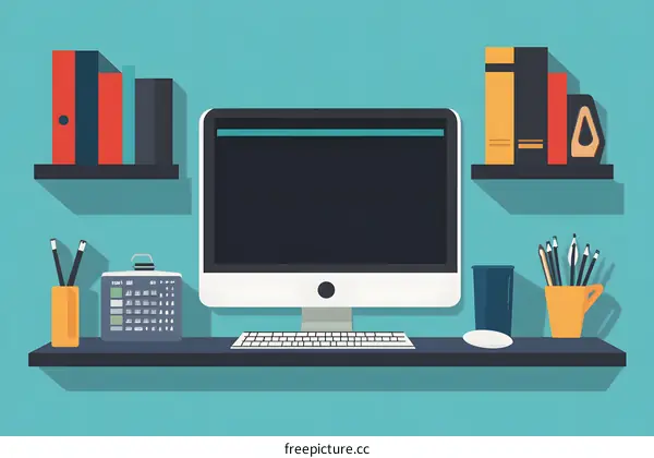 Modern Flat Design Office Desk Workspace Illustration