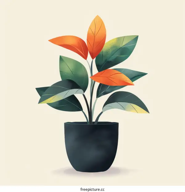 A drawing of a potted plant with orange and green leaves