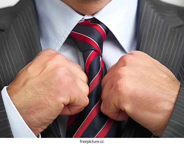Man in Suit Adjusting His Tie
