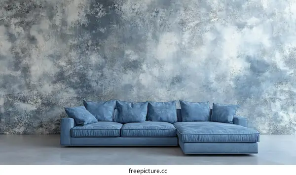 Modern Living Room Interior Design with Blue Sofa