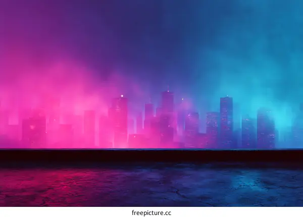 Neon City Skyline at Night  Urban Digital Art