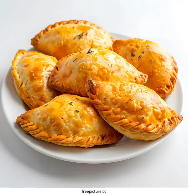 Golden Brown Empanadas on a White Plate