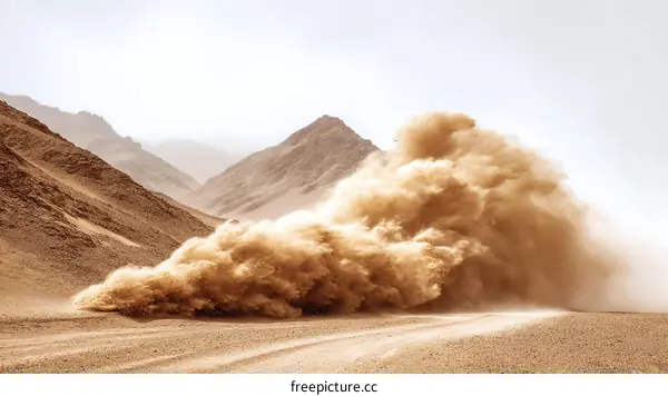 Desert Landscape with a Powerful Dust Storm