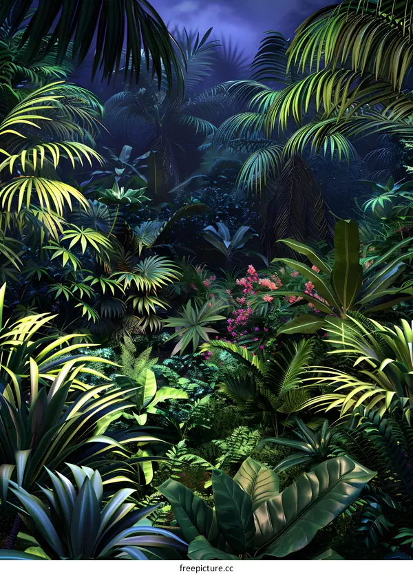 Tropical Rainforest Background with Lush Greenery