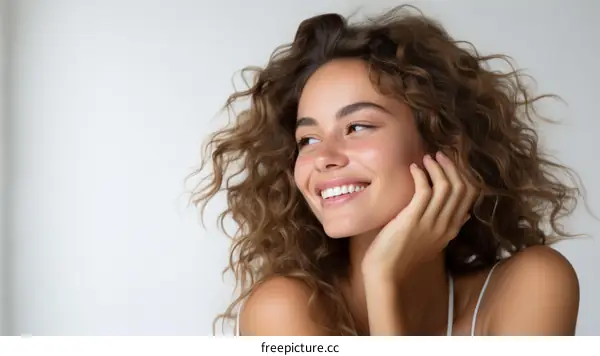 Portrait of a smiling young woman with curly hair