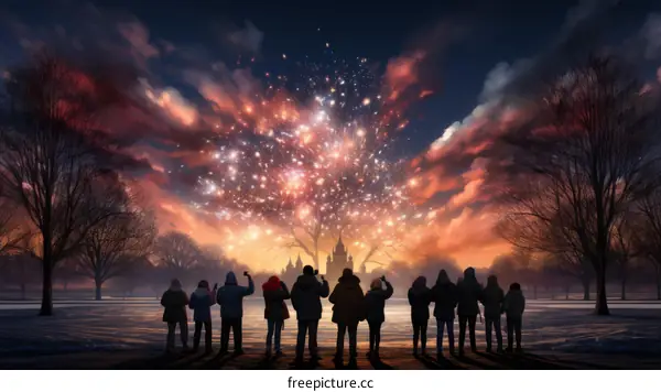 People watching fireworks on New Year's Eve