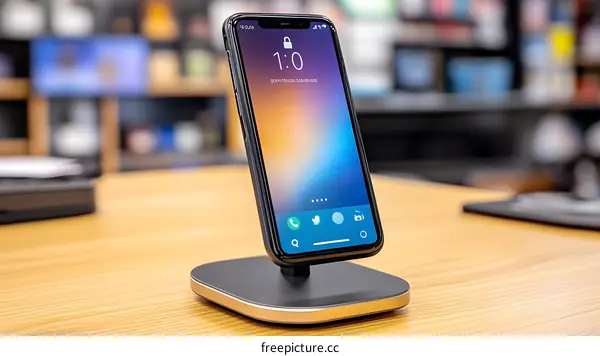 Wireless Phone Charger Stand On Wooden Table