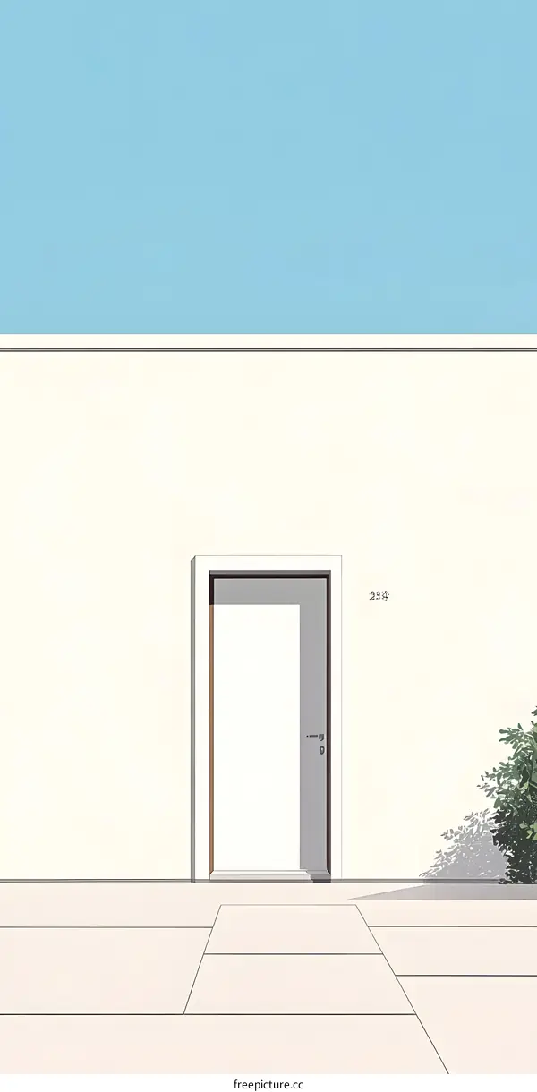 Minimalist Illustration Of Modern House Entrance With Blue Sky