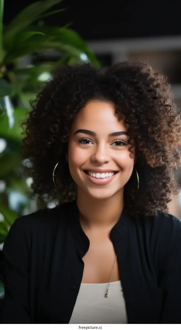 portrait of a young woman smiling wearing a black jacket