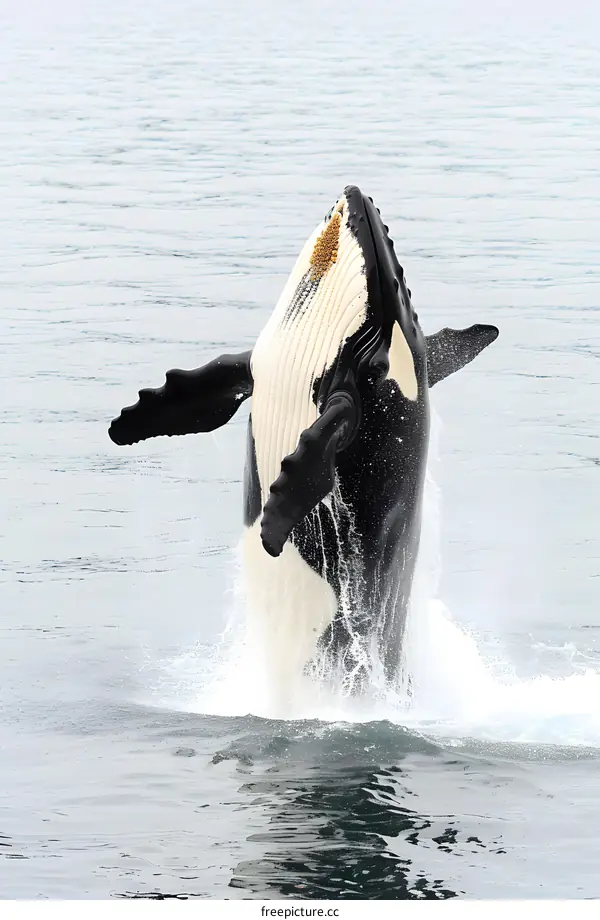 A humpback whale breaches the ocean surface
