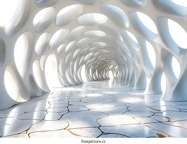 Futuristic Tunnel with White Neon Walls