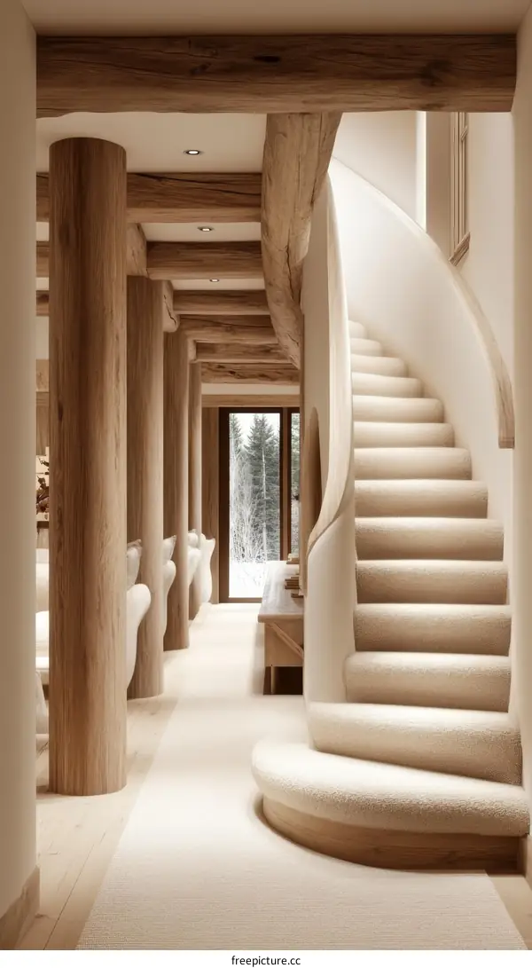 Modern Wooden Spiral Staircase Interior Design