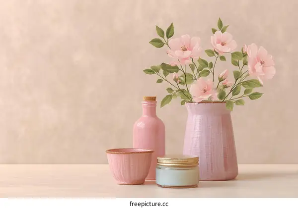 Pastel Pink Floral Still Life Arrangement