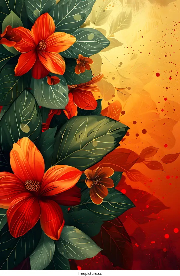 flower illustration with red flowers and green leaves