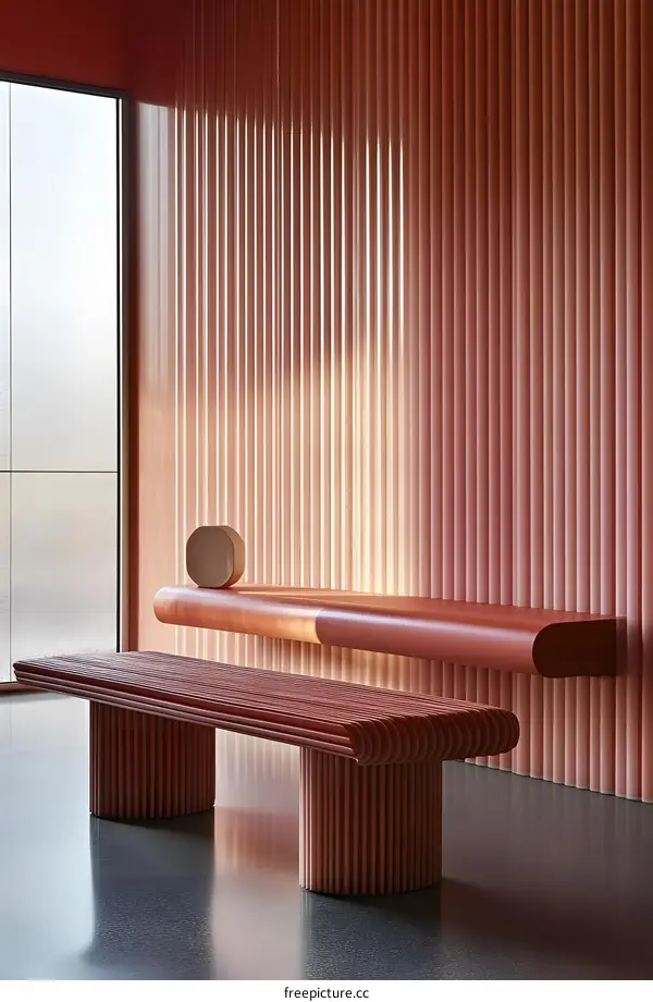 Modern Interior Design with Pink Wall and Bench